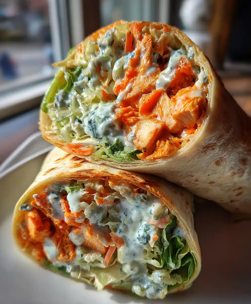 buffalo chicken wrap recipe Carrot Slaw and Blue Drizzle