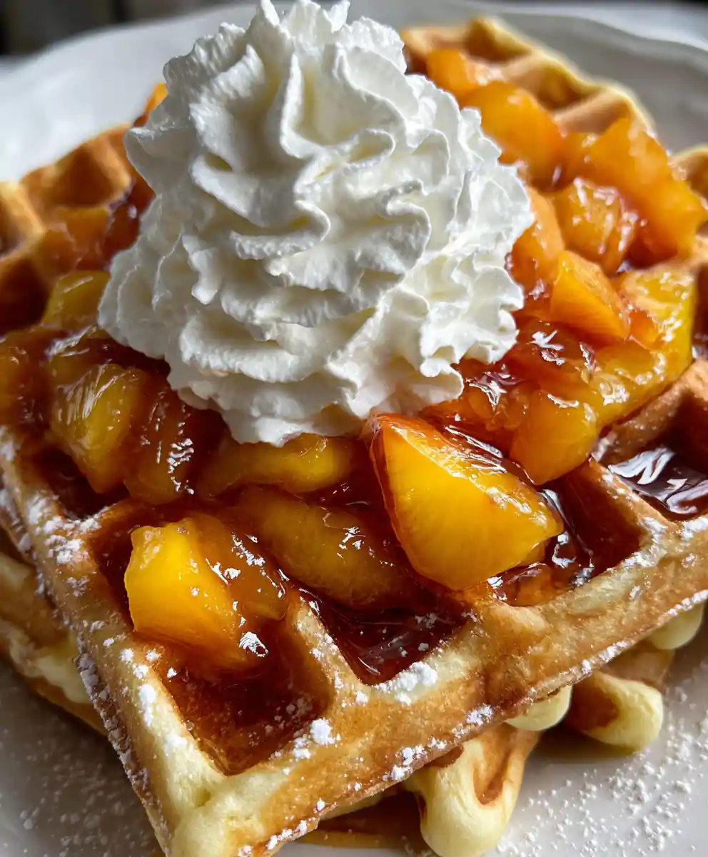 buttermilk waffles recipe Peach Compote and Cream