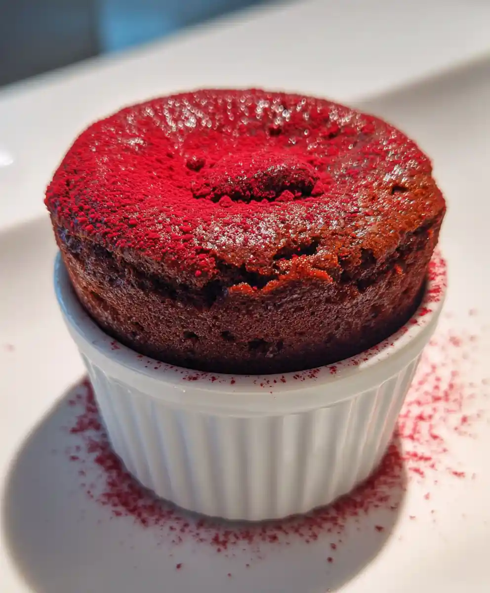 chocolate souffle recipe Dark Cocoa With Raspberry Dust