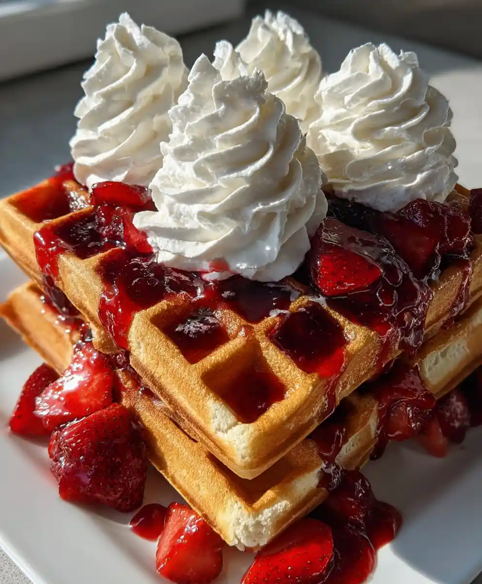 crispy waffle recipe Strawberry Coulis and Whipped Peaks
