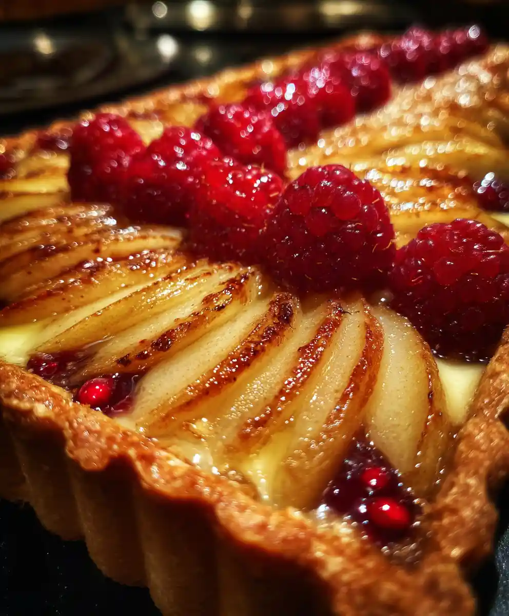 frangipane recipe Pear Fan With Raspberry Stripe