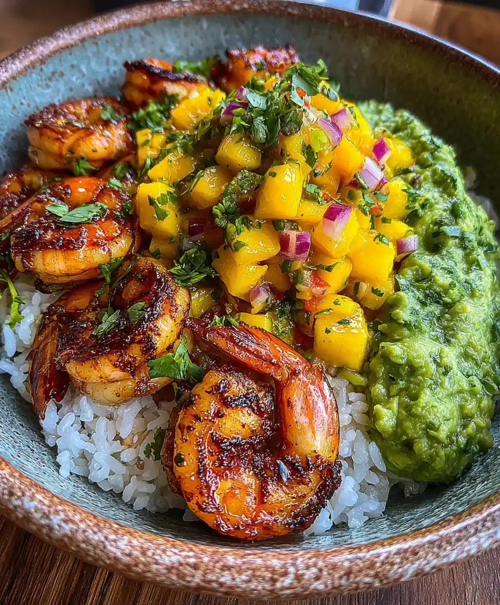 shrimp bowl recipe Mango Salsa and Avocado Stripe