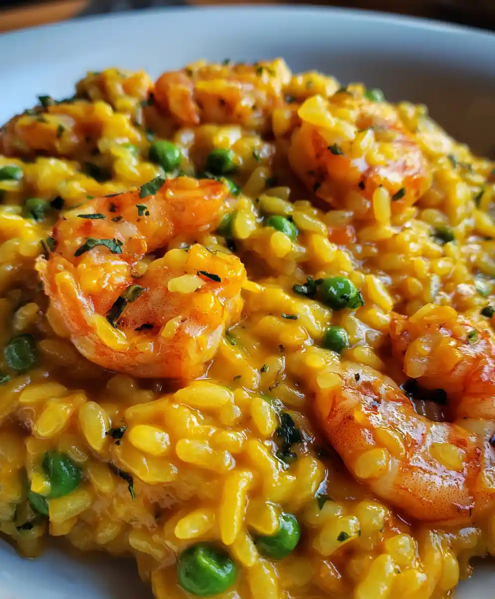 shrimp risotto recipe Saffron Golden With Pea Pops