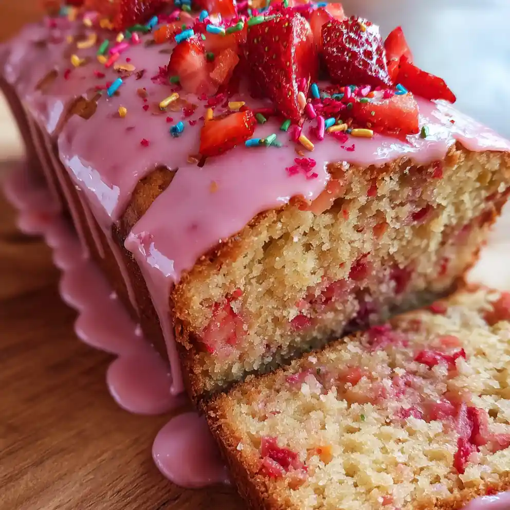 strawberry bread recipe Pink Glaze and Berry Bits