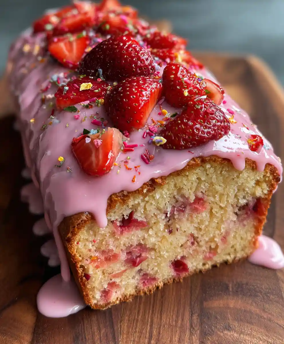 strawberry bread recipe Pink Glaze and Berry Bits