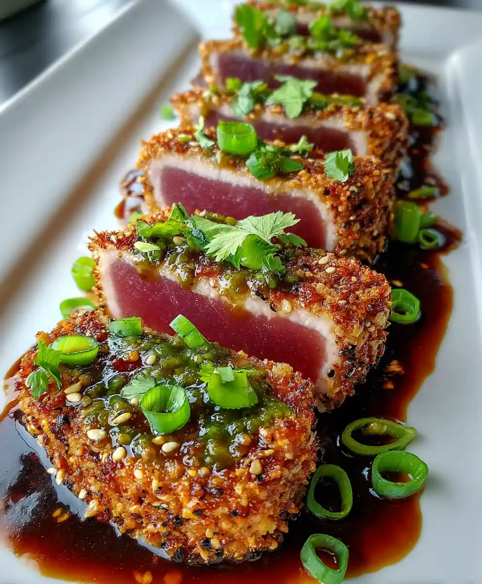 yellowfin tuna recipe Sesame Crust With Wasabi Drizzle