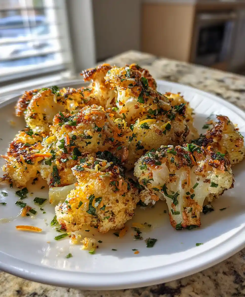 Almond Herb Crusted Lemon Pepper Glazed Cauliflower