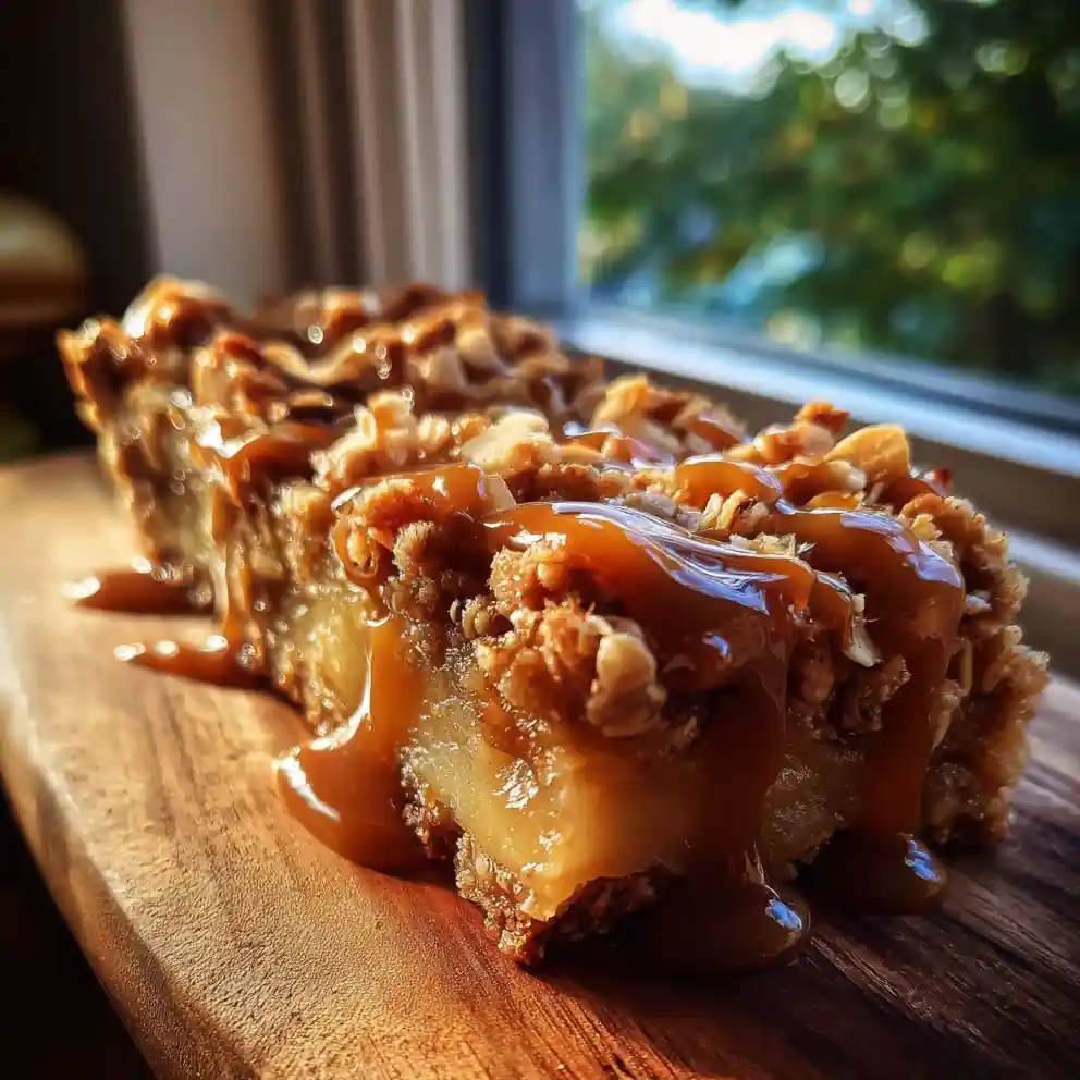 Apple Crisp Bars with Salted Caramel Brown Butter Drizzle