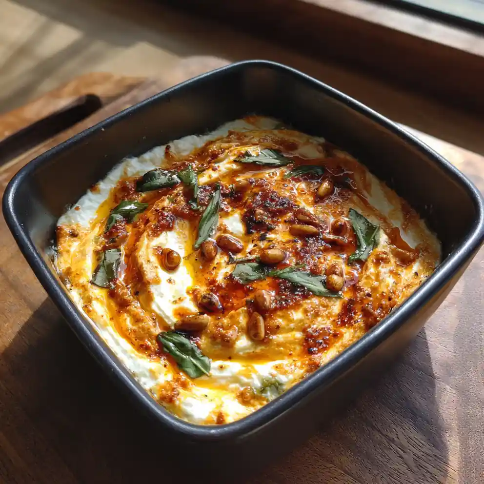 Baked Goat Cheese Dip with Sun Dried Tomato Pesto Swirl