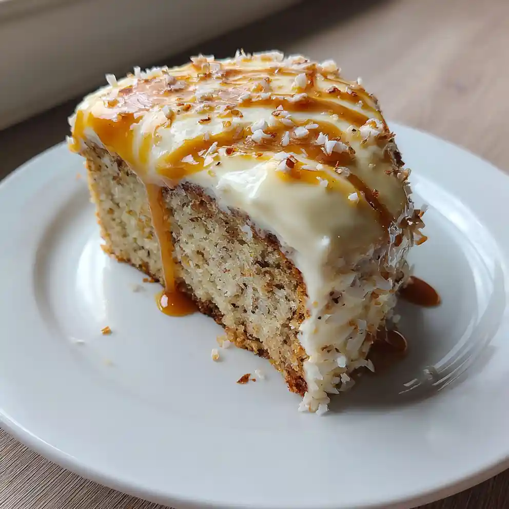 Banana Cake with Miso Caramel Swirl Cream Cheese Frosting