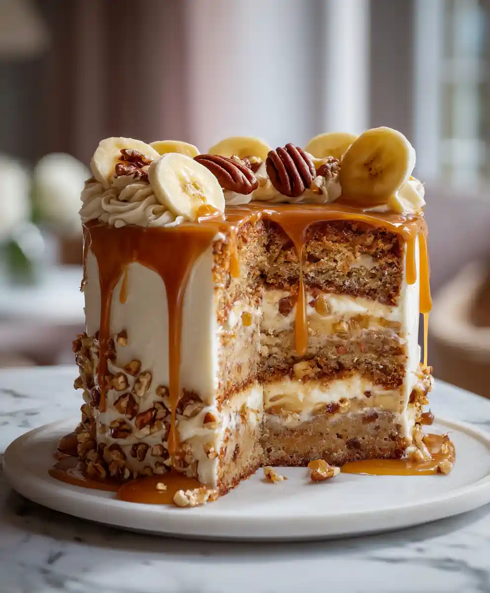 Banana Pecan Caramel Swirl Cake