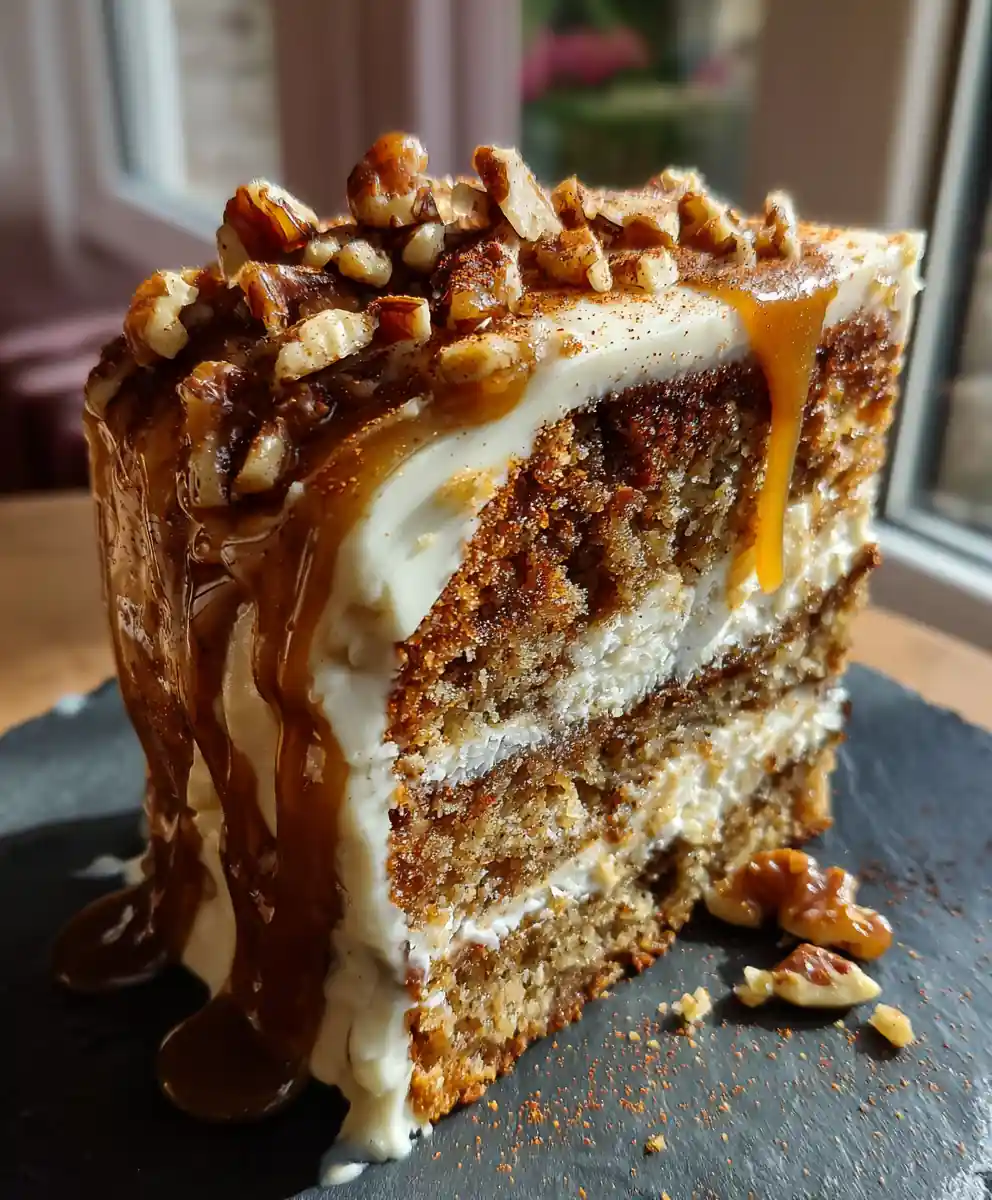 Banana Walnut Caramel Swirl Cake