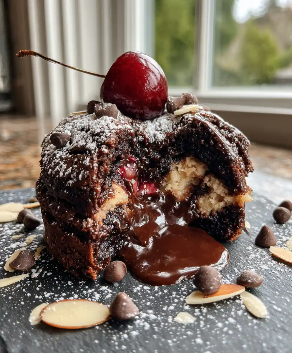 Black Forest Cookie Dough Brownie Bombs with Cherry Cocoa Ganache