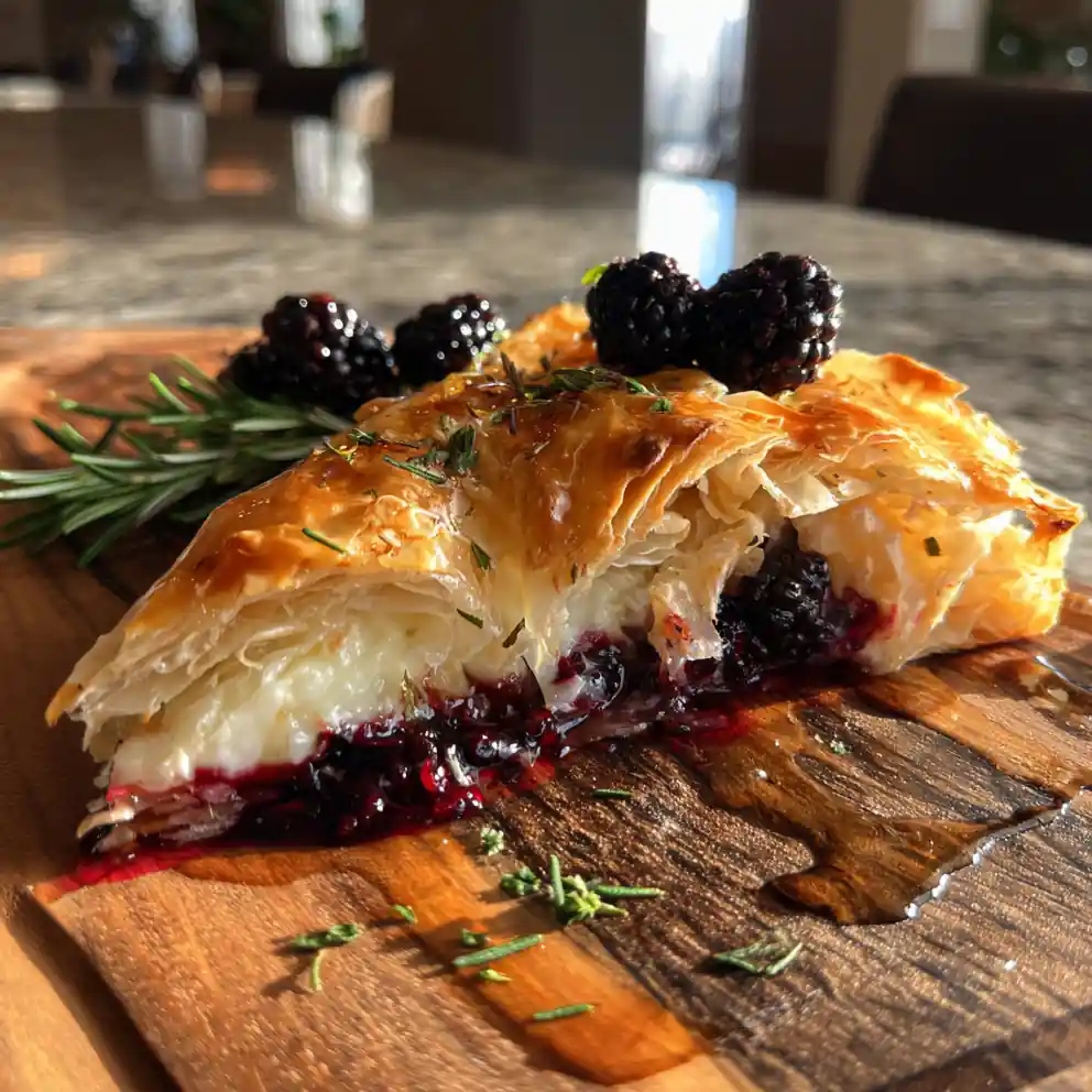 Brie and Blackberry Phyllo Tart with Rosemary Honey Drizzle