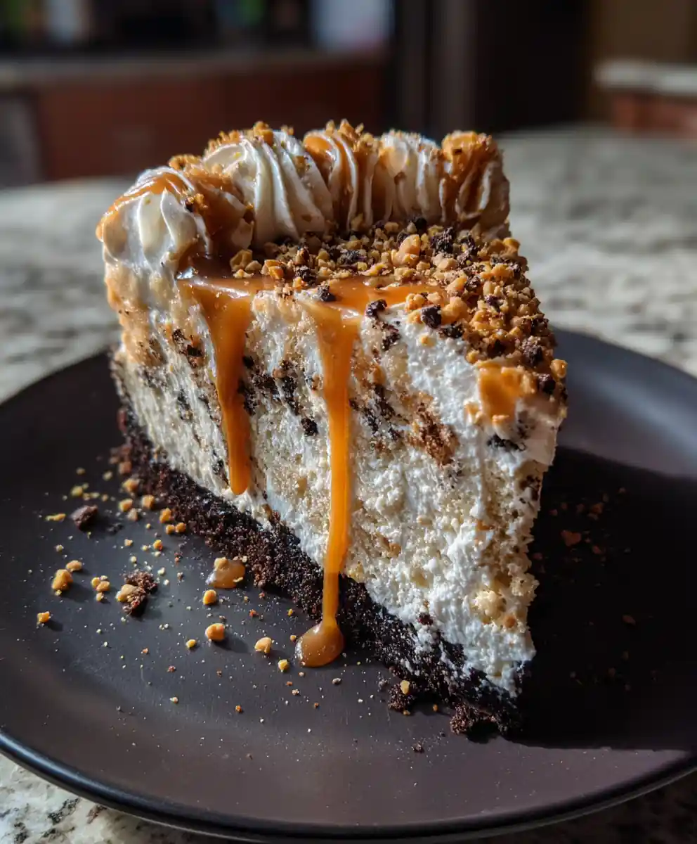 Butterfinger Poke Cake with Salty Caramel Ribbon