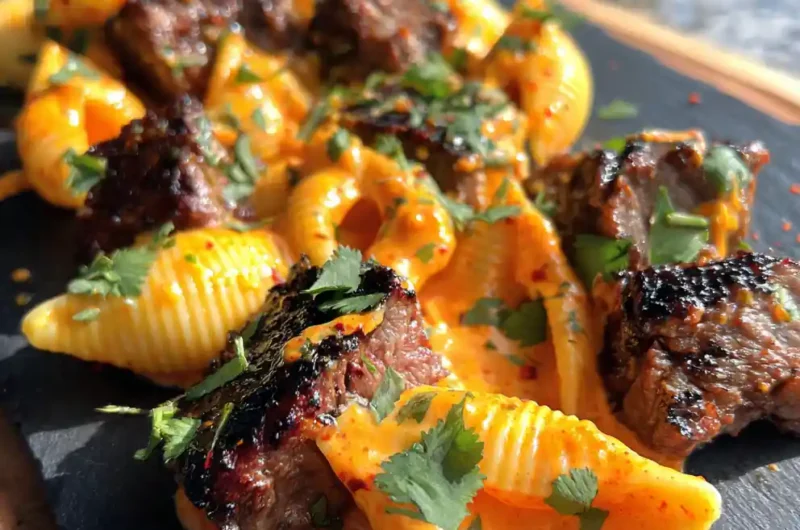 Cajun Steak Bites With Cheesy Garlic Shells Chipotle Lime Crema Skillet 1767795824.614711