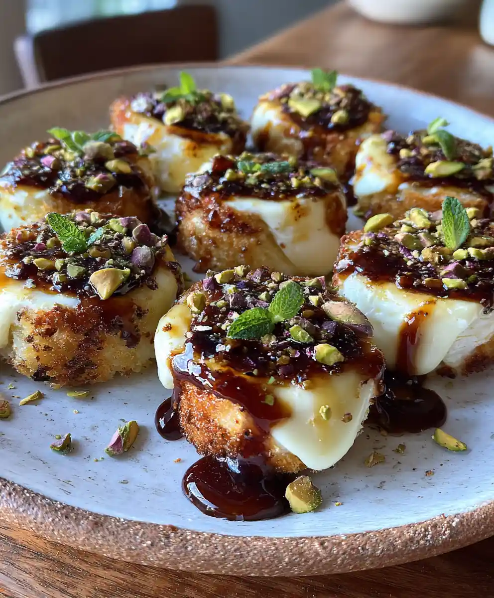 Cardamom Spiced Fig Glazed Pistachio Brie Bites