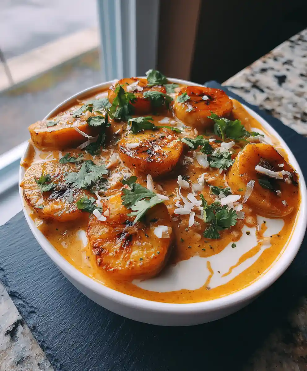 Caribbean Plantain Curry with Coconut Lime Cashew Swirl