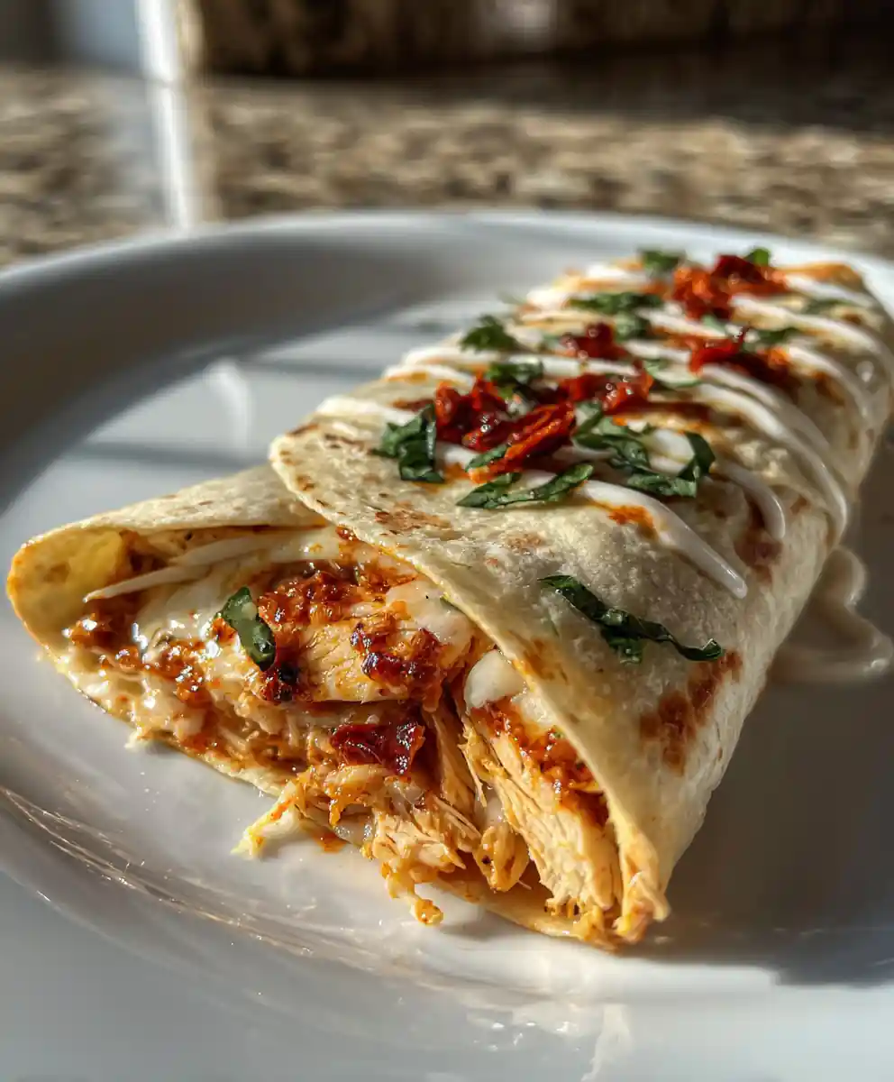 Cheesy Garlic Chicken Wraps with Sun Dried Tomato Basil Cheese Spread