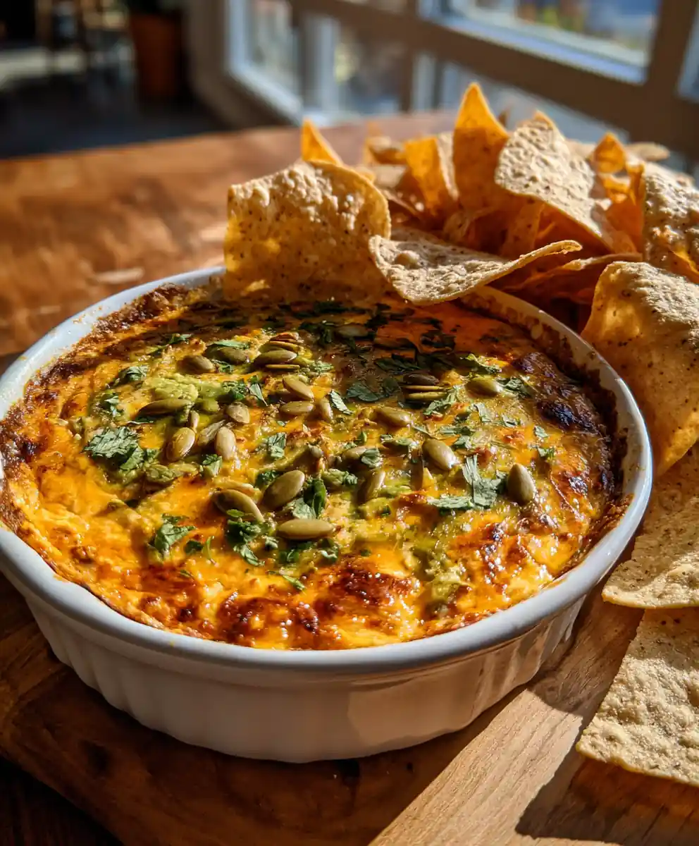 Cheesy Texas Trash Dip with Avocado Lime Swirl