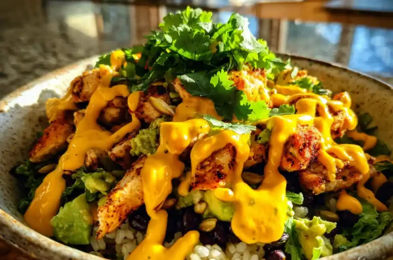Chicken Burrito Bowl With Charred Corn Poblano Swirl 1767867794.5541568