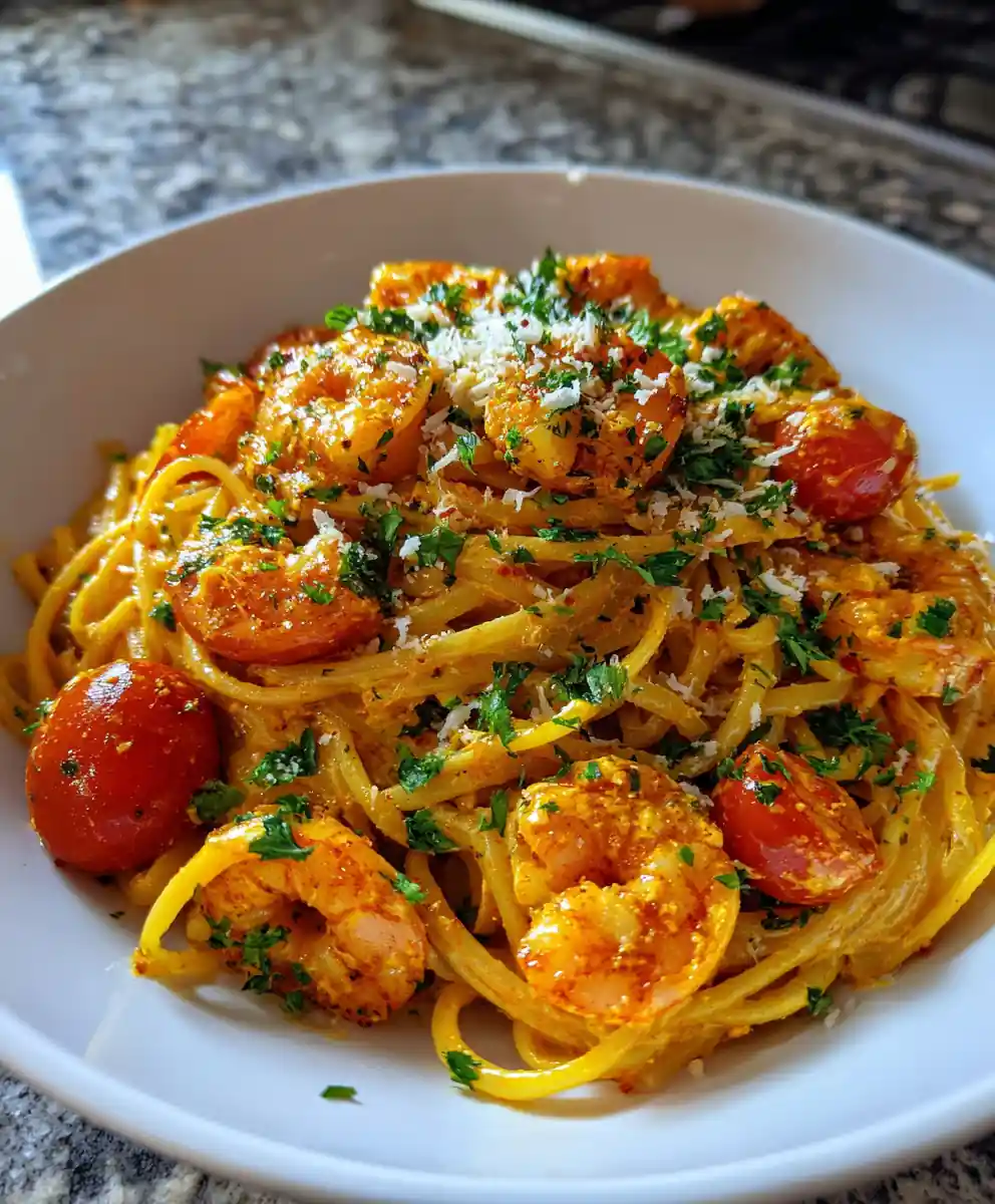 Chilli Garlic Prawn Pasta with Lime Infused Coconut Cream Swirl