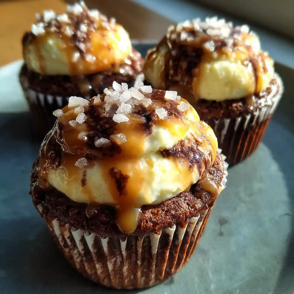 Chocolate Swirled Salted Caramel Cream Cheese Cupcakes