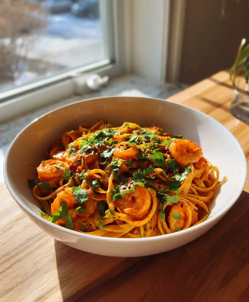 Cilantro Lime Swirled Bang Bang Shrimp Pasta
