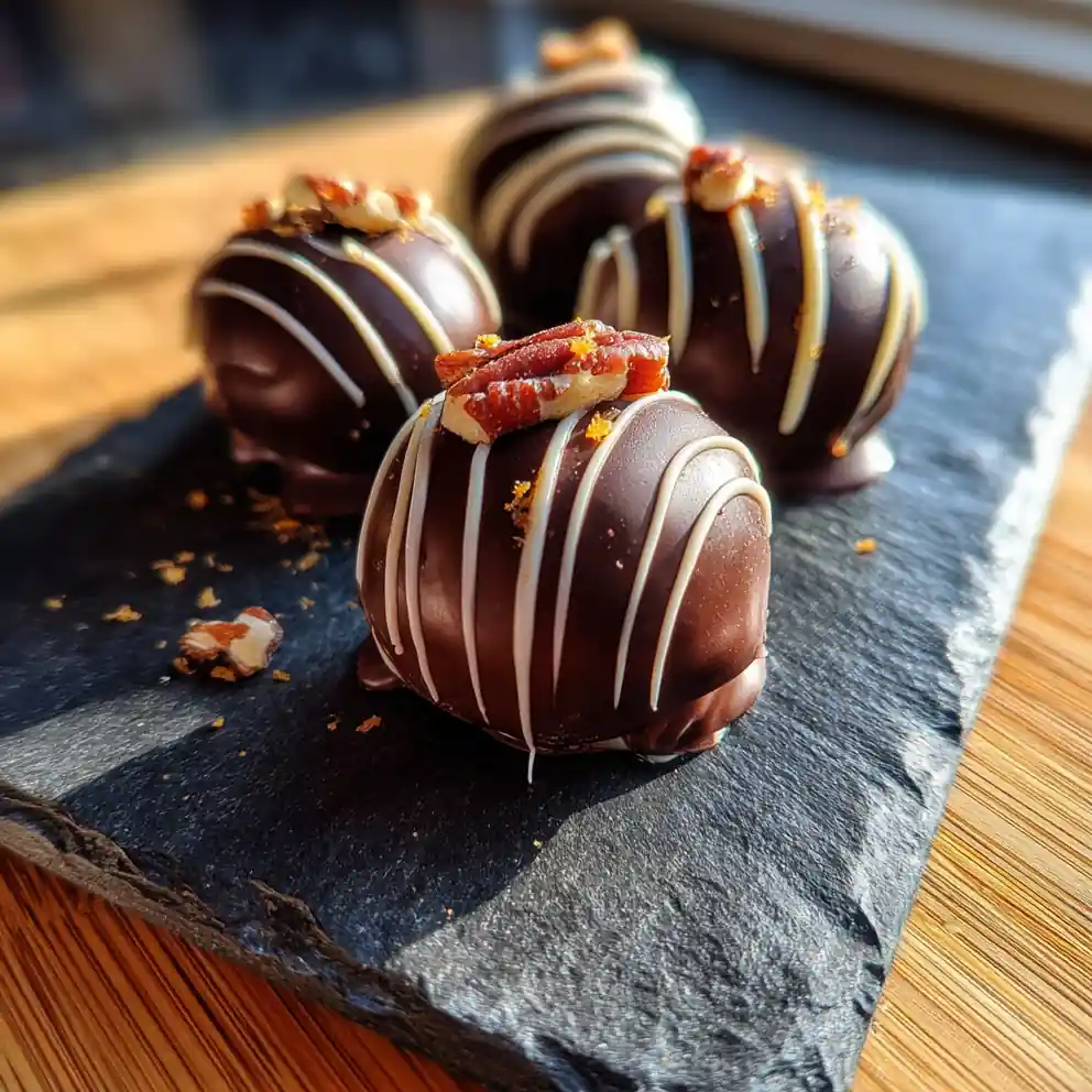 Citrus Infused Caramel Chocolate Pecan Truffles