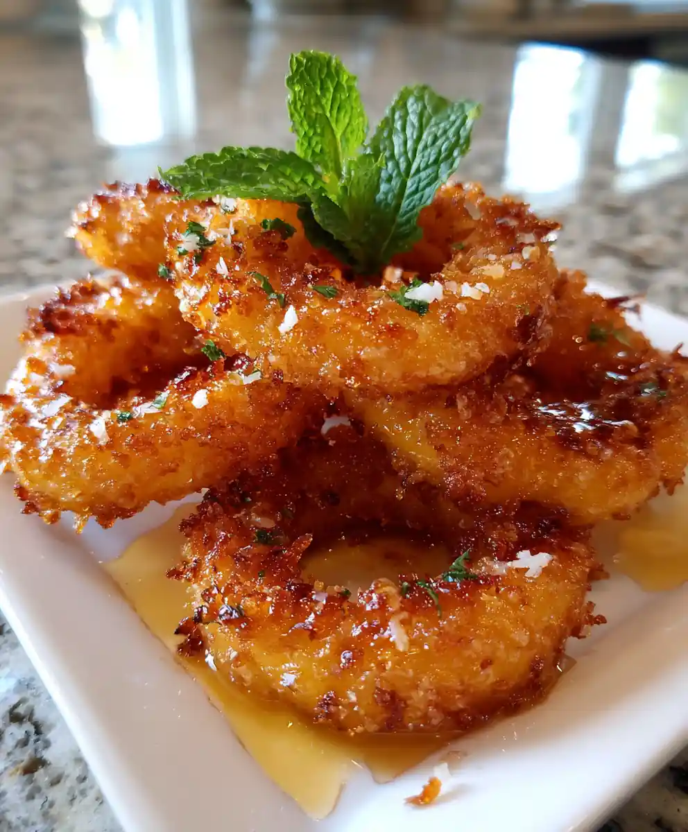 Coconut Crusted Fried Pineapple with Lime Honey Glaze