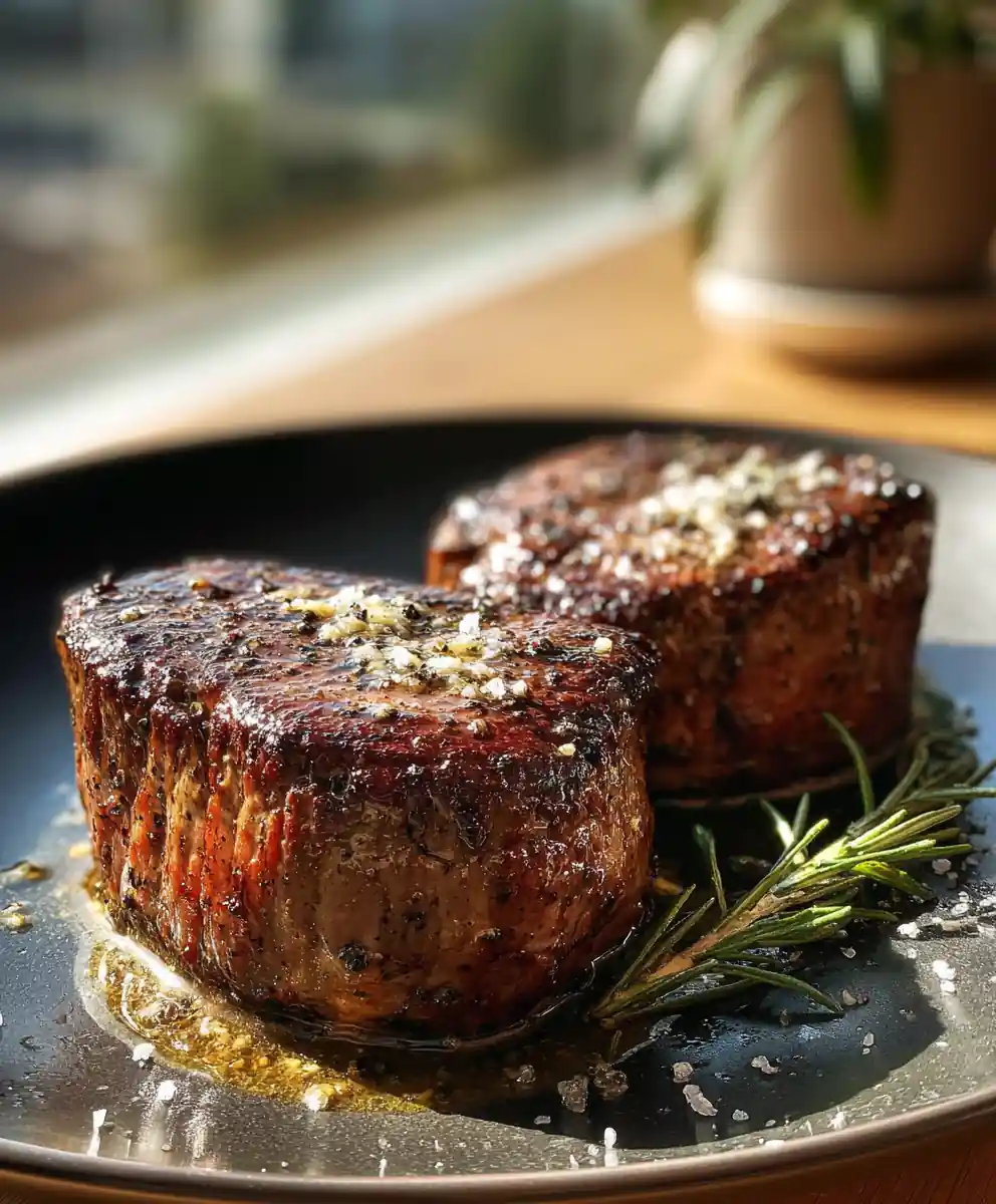 Coffee Crusted Filet Mignon with Rosemary Garlic Butter