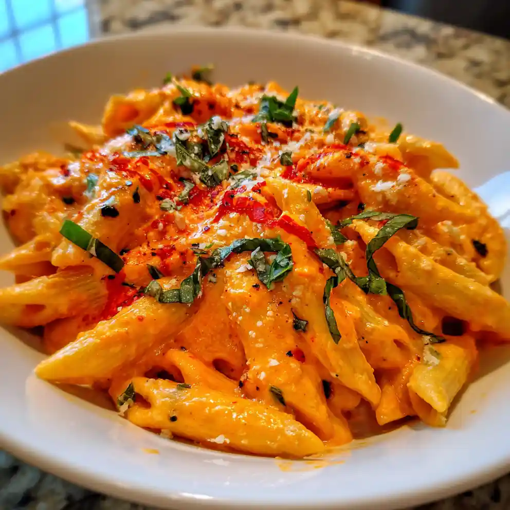 Creamy Cottage Cheese Pasta Sauce with Roasted Red Pepper Swirl