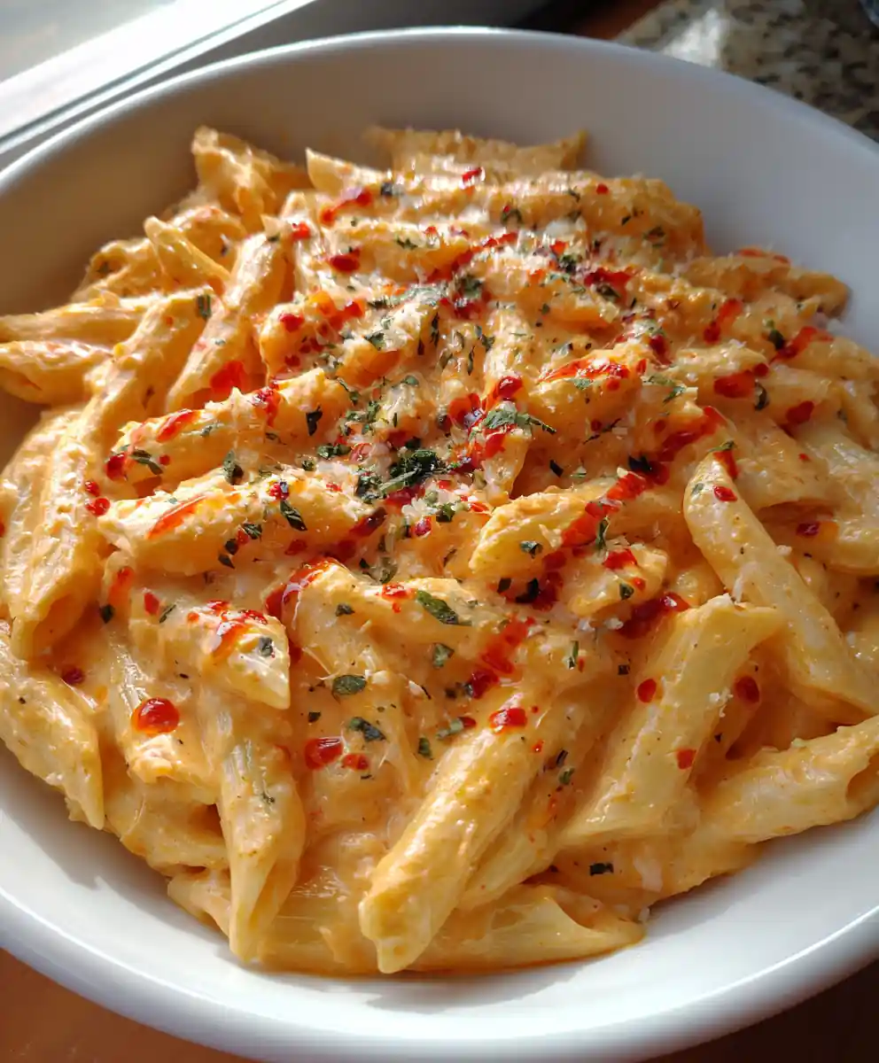 Creamy Cottage Cheese Pasta Sauce with Roasted Red Pepper Swirl
