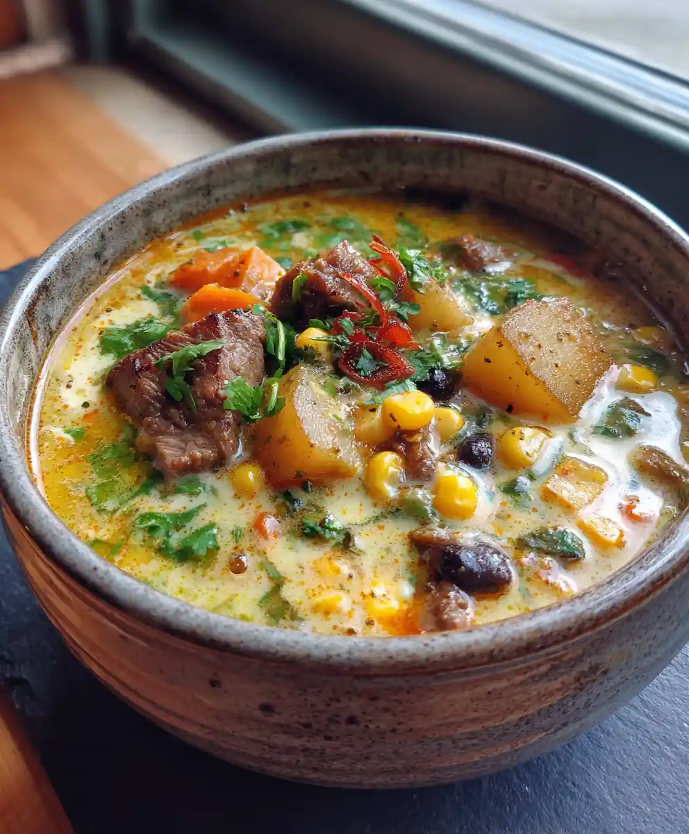 Creamy Cowboy Soup with Charred Poblano Swirl