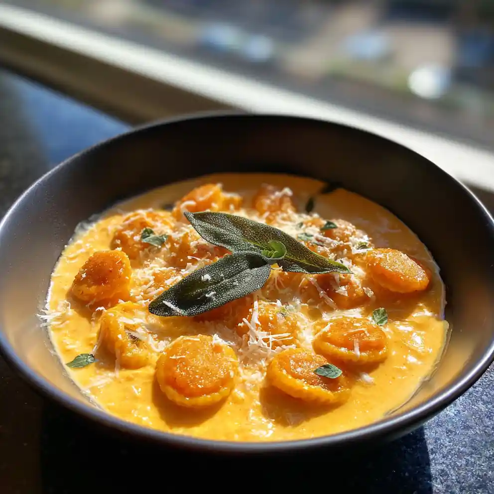 Creamy Parmesan Chicken Sausage Ditalini Soup with Roasted Red Pepper Swirl