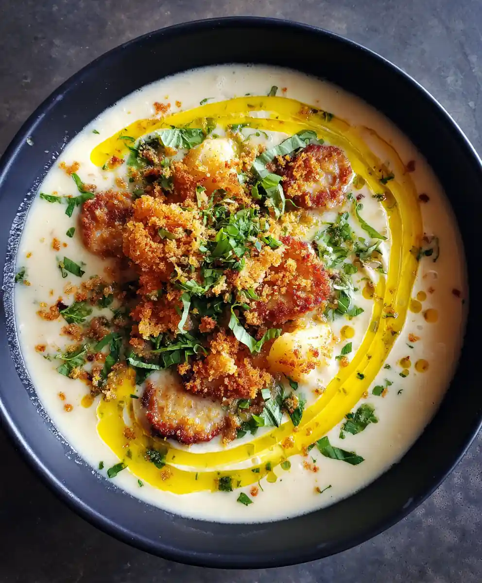 Creamy Parmesan Chicken Sausage Soup with Lemon Ricotta Swirl