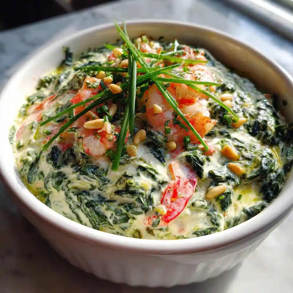 Creamy Seafood Spinach Dip with Roasted Red Pepper Swirl
