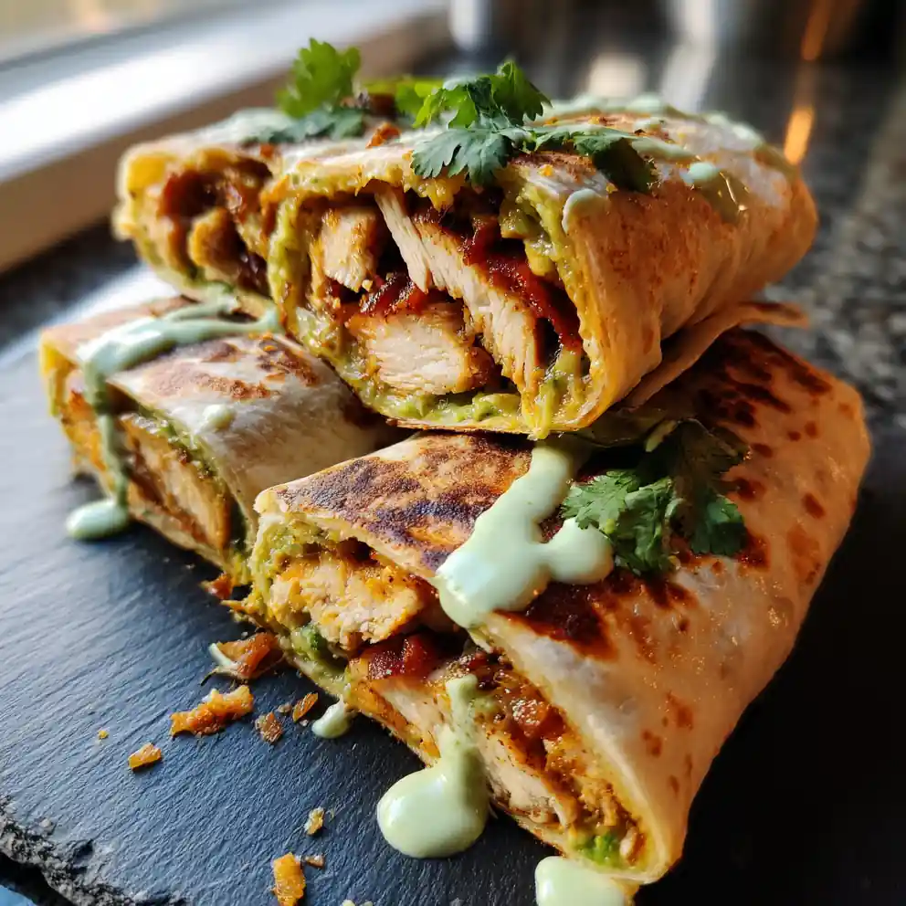 Crispy Chicken & Smoky Turkey Ranch Wrap with Avocado Cilantro Lime Swirl