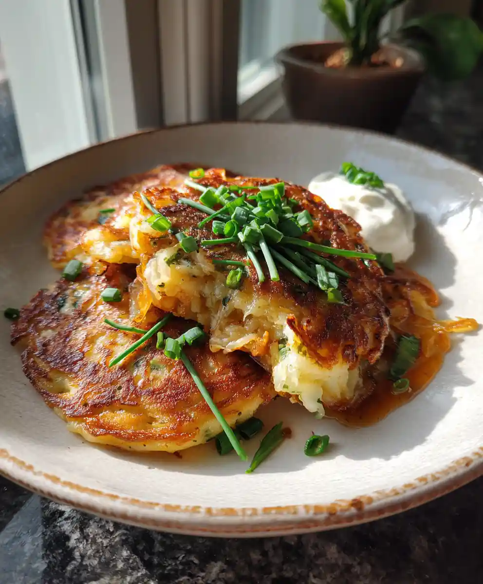 Crispy German Potato Pancakes with Caramelized Onion Apple Swirl