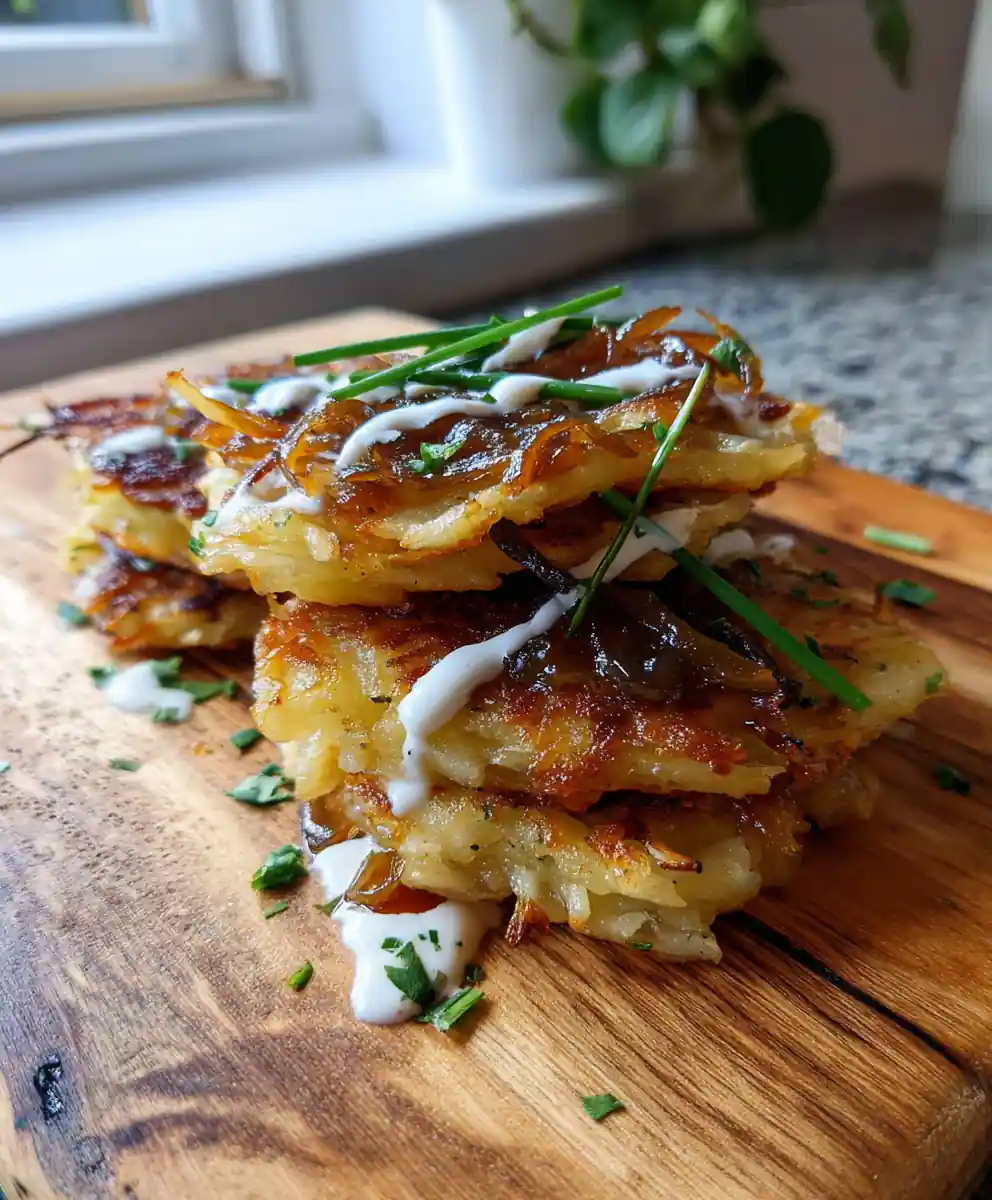 Crispy German Potato Pancakes with Caramelized Onion Swirl