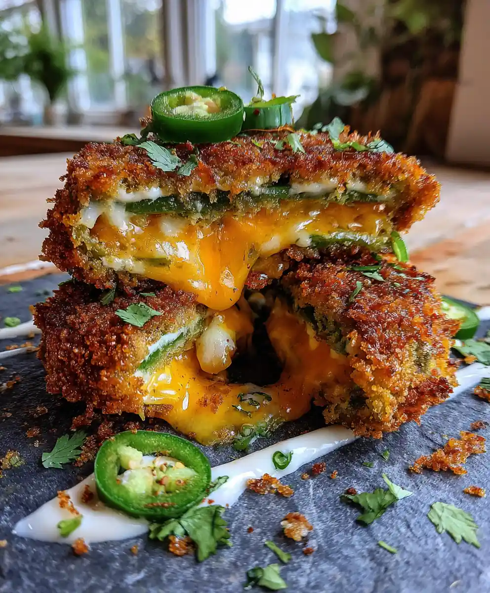 Crispy Okra Patties with Melted Jalapeño Cheese Center