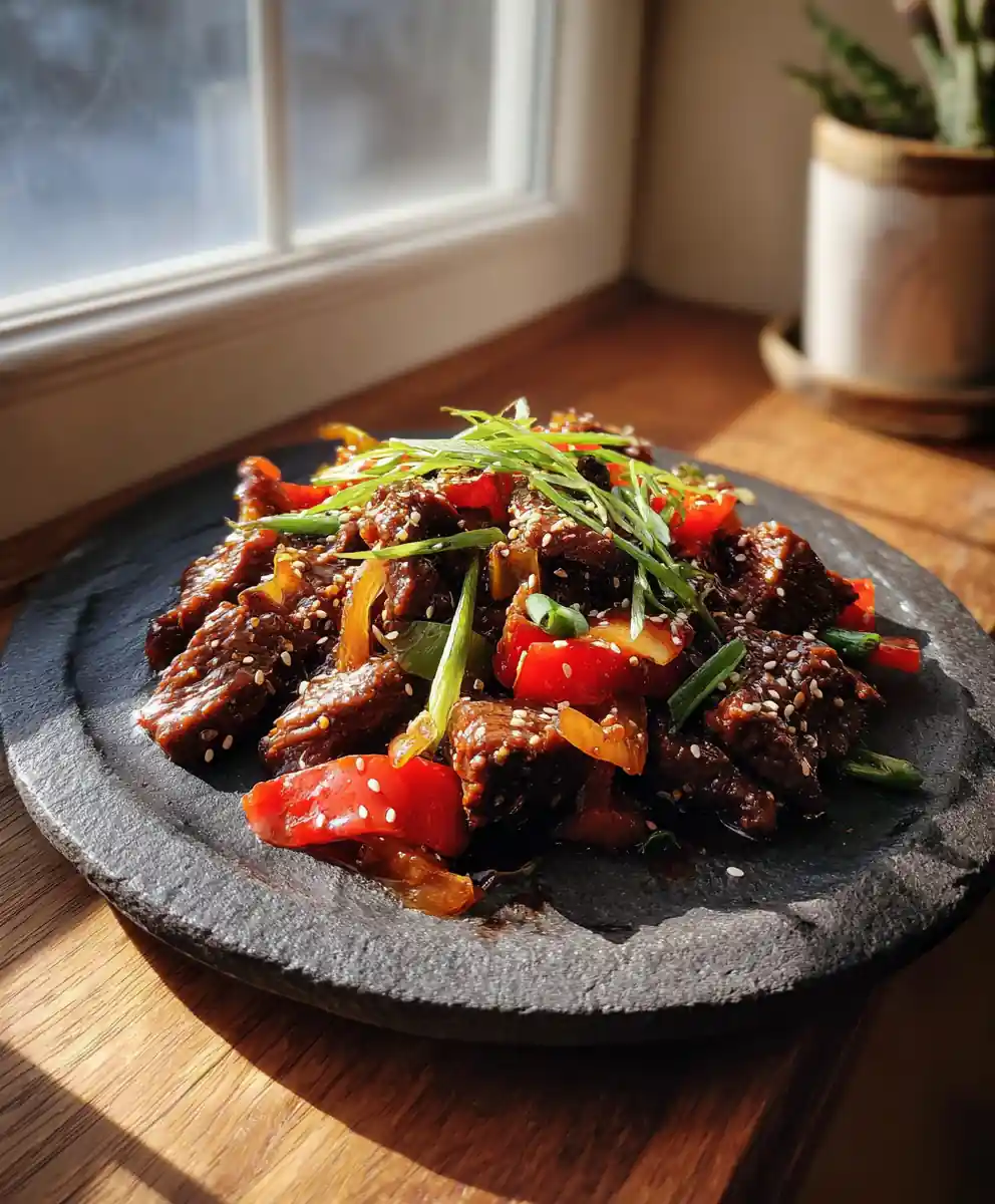 Crock Pot Pepper Steak with Miso Ginger Glaze