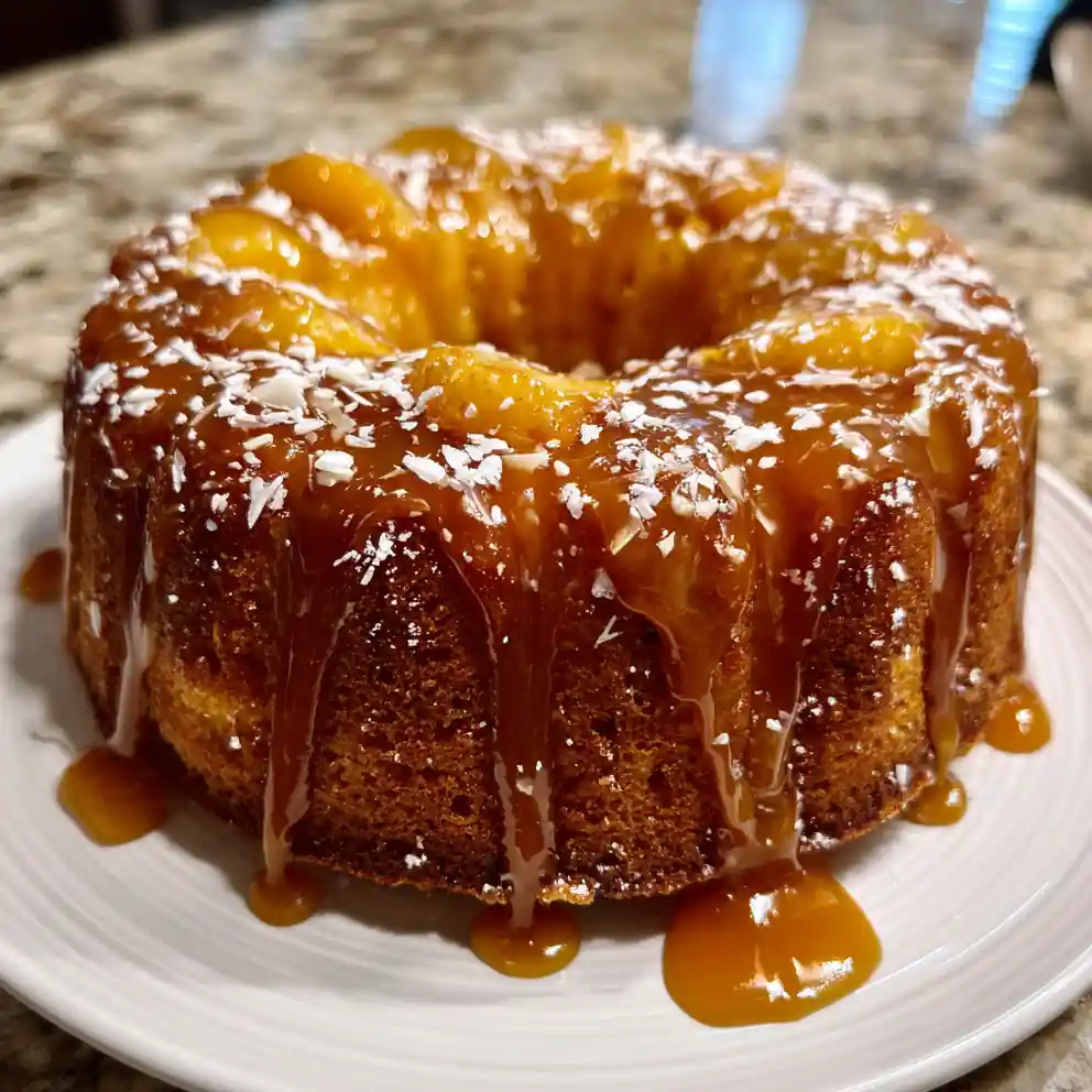 Fresh Peach Cake with Salted Caramel Glaze