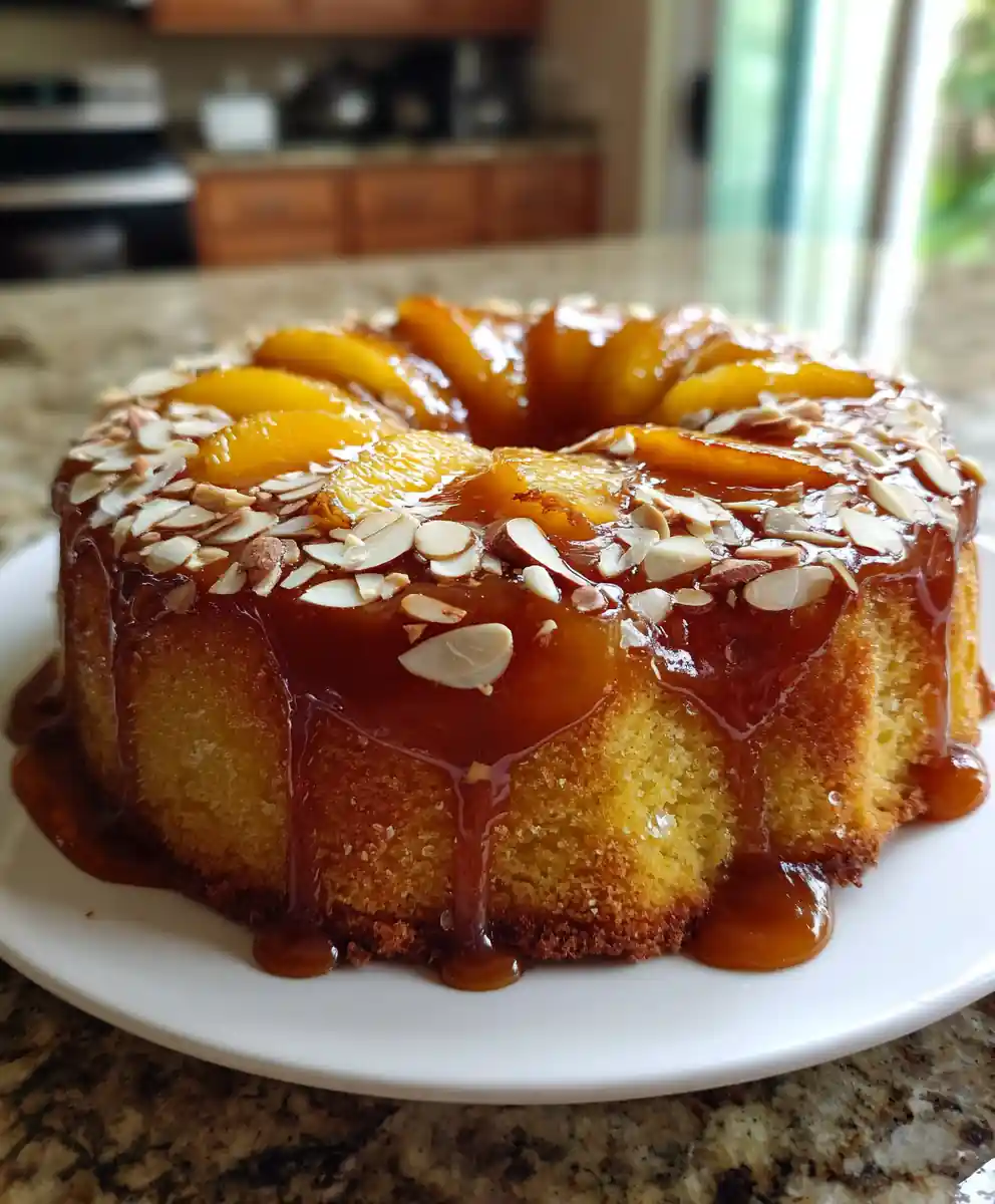 Fresh Peach Cake with Salted Caramel Glaze