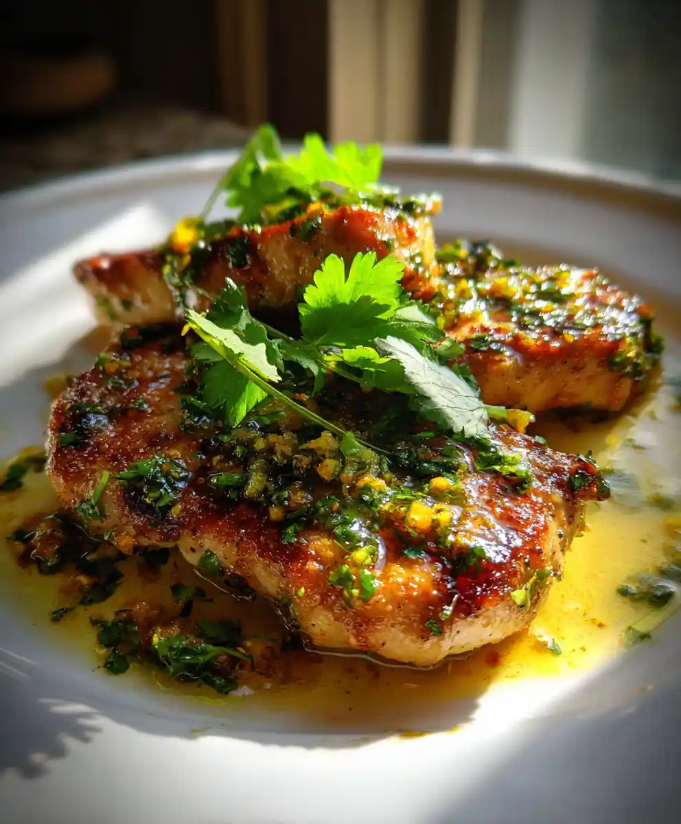Garlic Butter Pan Seared Chicken Chops with Cilantro Lime Drizzle