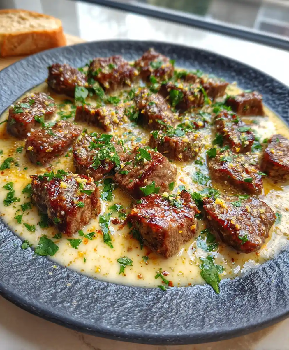 Garlic Butter Steak Bites in Smoked Paprika Parmesan Cream