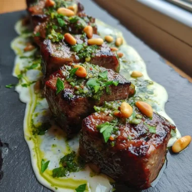 Garlic Butter Steak Bites With Herb Pesto Swirled Parmesan Cream 1767811255.360562