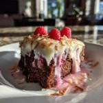 German Chocolate Poke Cake With Raspberry Ribbon And Toasted Coconut 1767847140.1752396