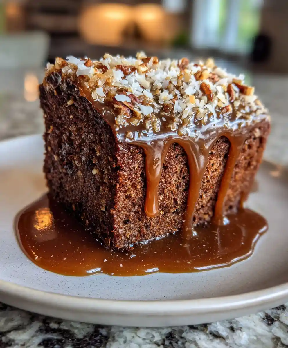 German Chocolate Pound Cake with Espresso Caramel Nut Glaze