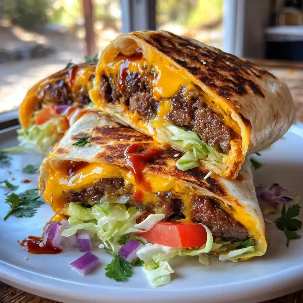 Grilled Cheeseburger Wraps with Chipotle BBQ Ribbon
